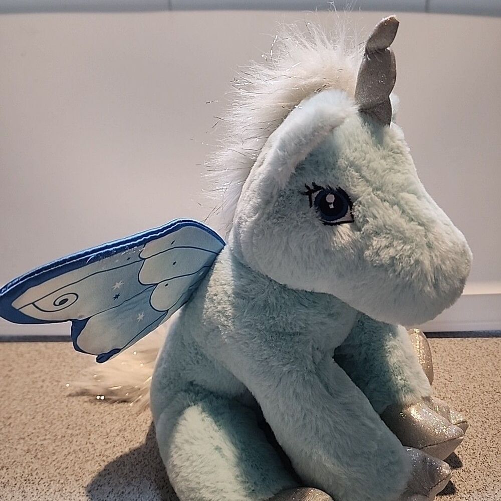 The Bear Factory Winged Unicorn-Blue & Sparkly Silver w/Mane And Horn